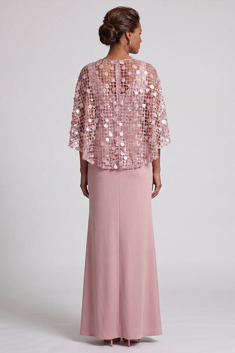 Load image into Gallery viewer, Sparkly Pink Mermaid Sequin Long Mother of the Bride Dress with Cape