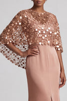 Load image into Gallery viewer, Sparkly Pink Mermaid Sequin Long Mother of the Bride Dress with Cape