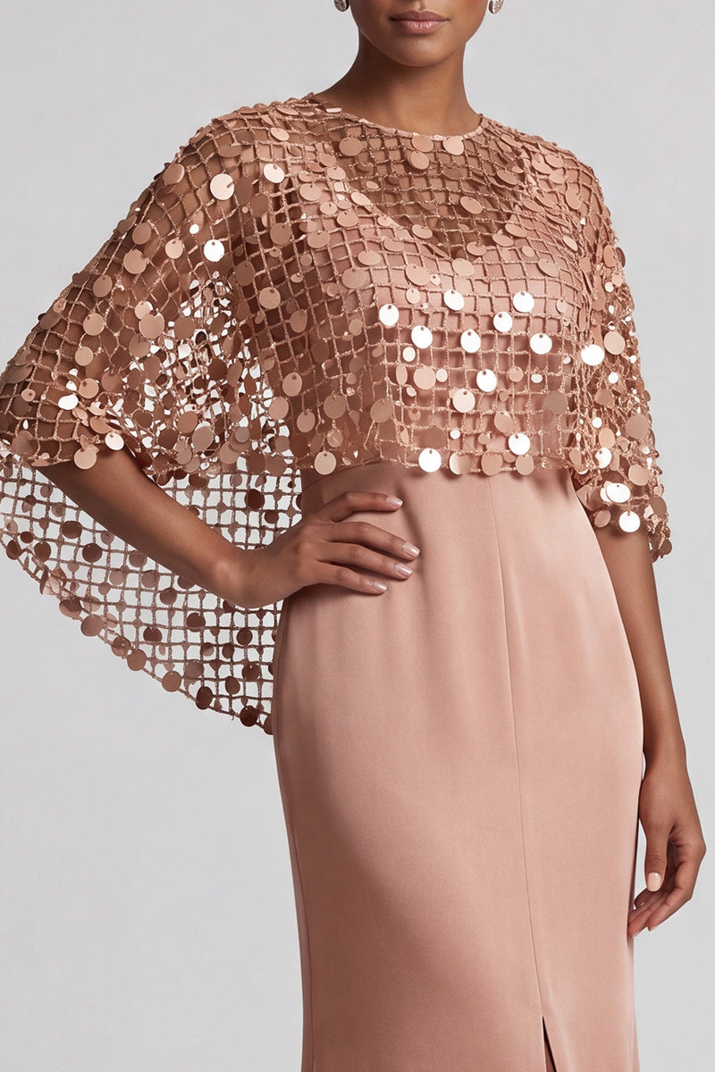 Load image into Gallery viewer, Sparkly Pink Mermaid Sequin Long Mother of the Bride Dress with Cape