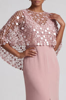 Load image into Gallery viewer, Sparkly Pink Mermaid Sequin Long Mother of the Bride Dress with Cape
