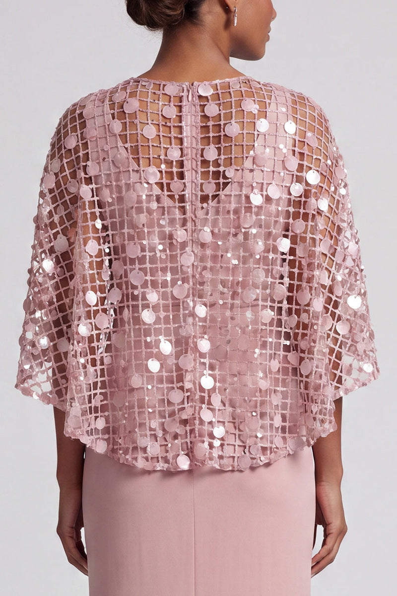Load image into Gallery viewer, Sparkly Pink Mermaid Sequin Long Mother of the Bride Dress with Cape