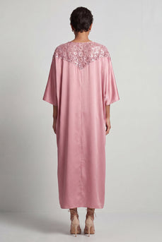 Sparkly Pink Sequin Sheath Boat Neck Long Mother of the Bride Dress