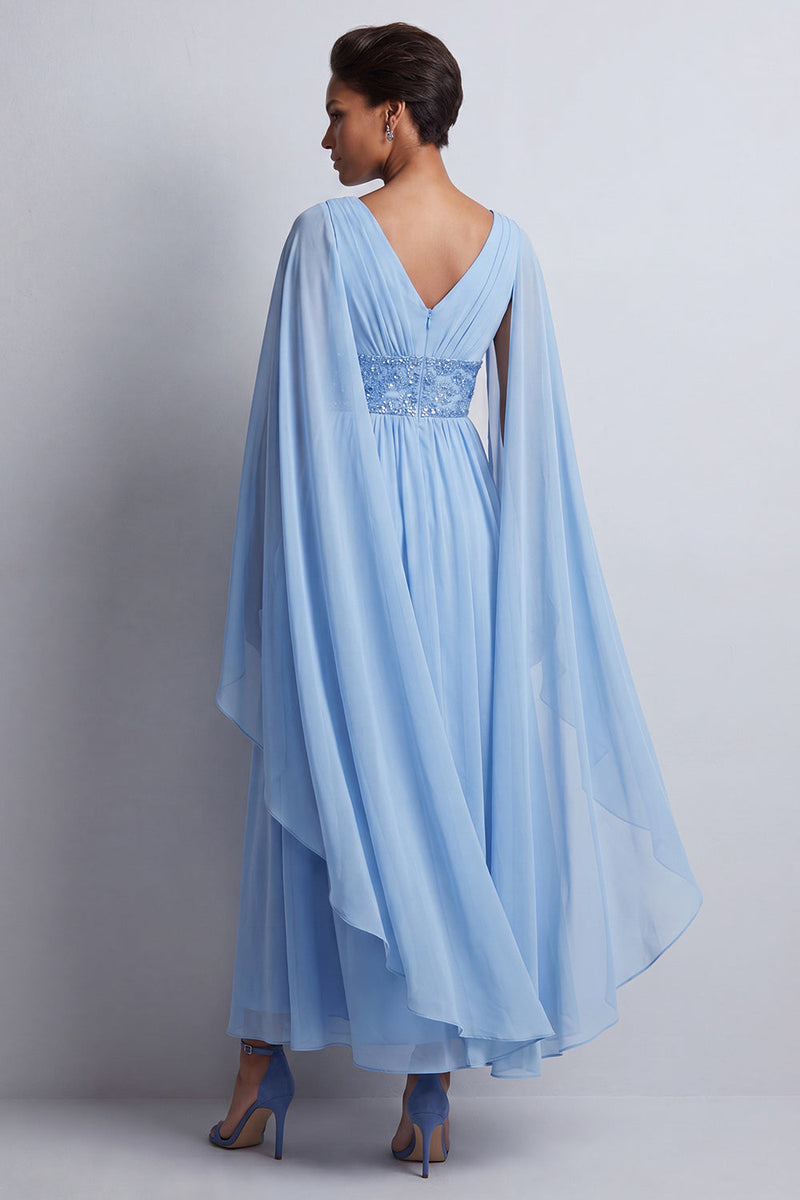Load image into Gallery viewer, Long Sparkly Pink Beaded V-Neck A Line Mother of the Bride Dress with Cape