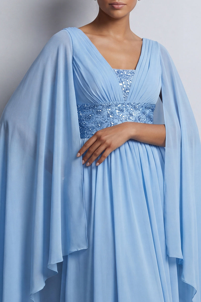 Load image into Gallery viewer, Long Sparkly Pink Beaded V-Neck A Line Mother of the Bride Dress with Cape
