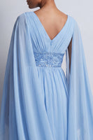Load image into Gallery viewer, Long Sparkly Pink Beaded V-Neck A Line Mother of the Bride Dress with Cape
