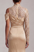 Load image into Gallery viewer, Sparkly Pink Beaded Mermaid Long Mother of the Bride Dress with Slit