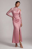 Load image into Gallery viewer, Sparkly Pink Beaded Mermaid Long Mother of the Bride Dress with Slit