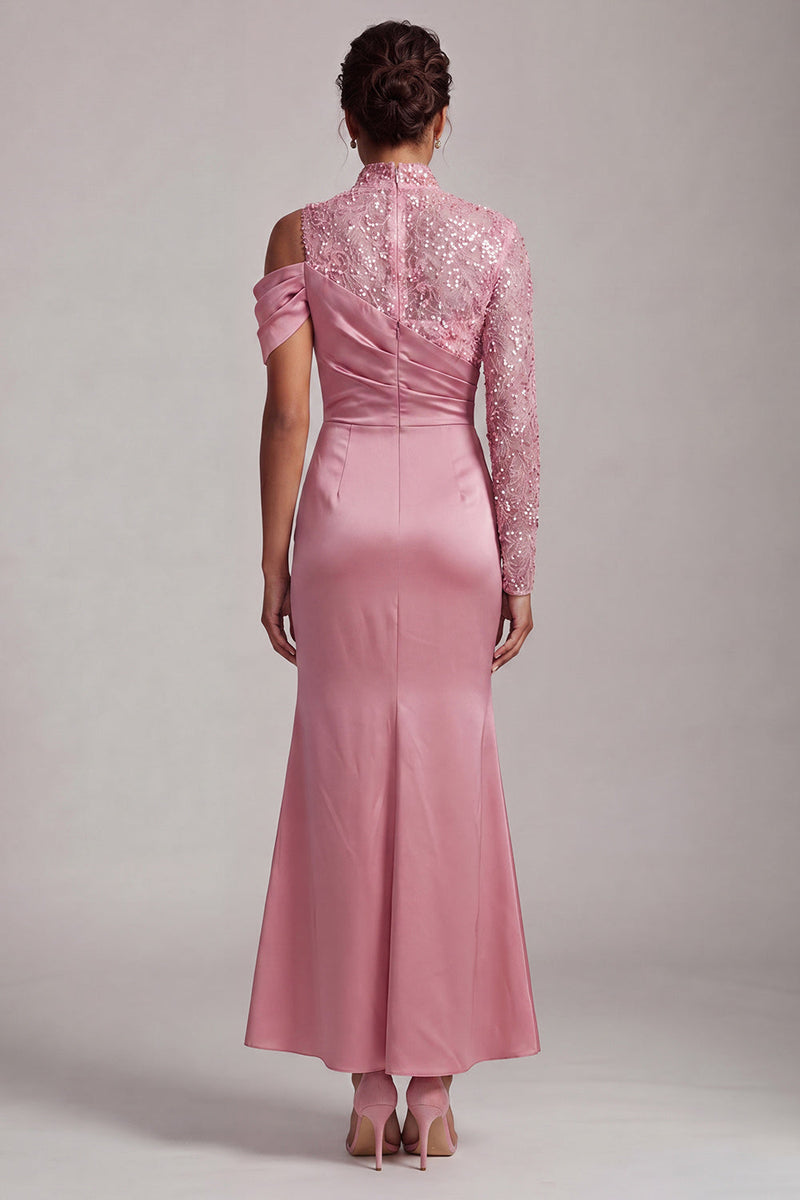 Load image into Gallery viewer, Sparkly Pink Beaded Mermaid Long Mother of the Bride Dress with Slit