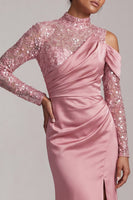 Load image into Gallery viewer, Sparkly Pink Beaded Mermaid Long Mother of the Bride Dress with Slit