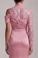Load image into Gallery viewer, Sparkly Pink Beaded Mermaid Long Mother of the Bride Dress with Slit