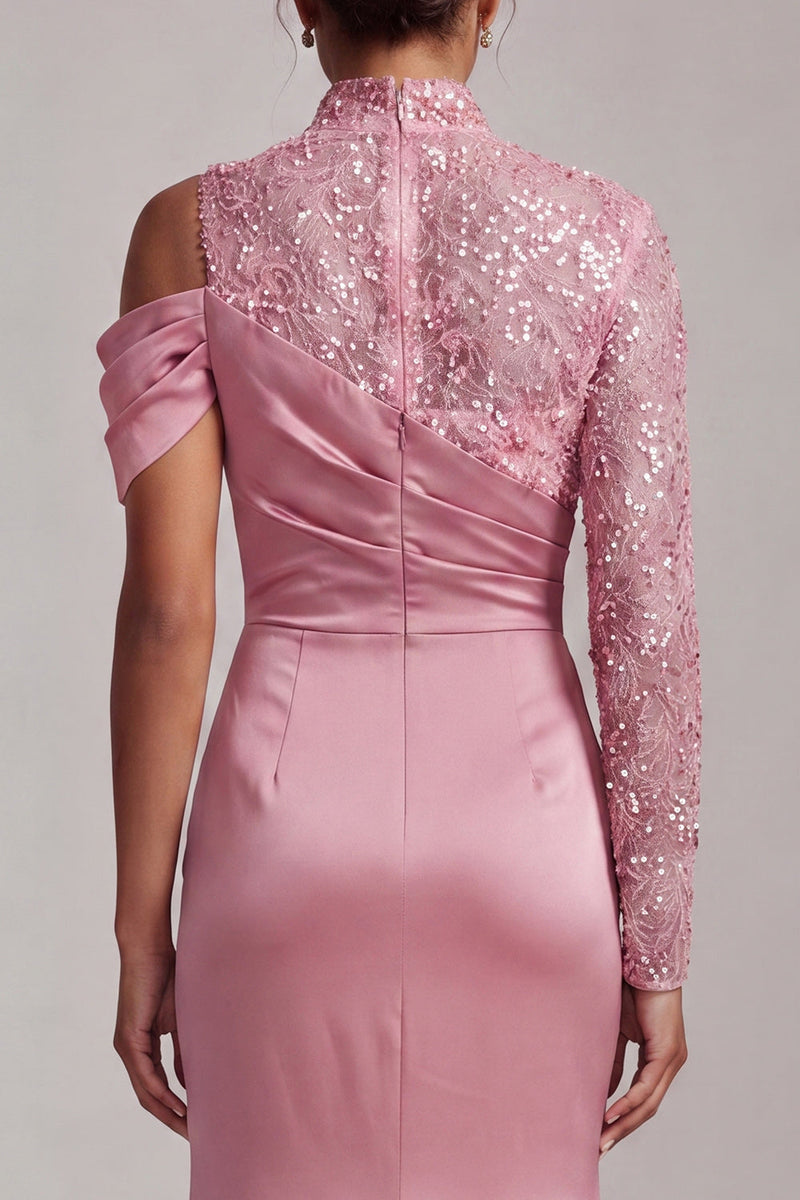 Load image into Gallery viewer, Sparkly Pink Beaded Mermaid Long Mother of the Bride Dress with Slit