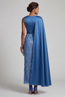 Load image into Gallery viewer, Long Sparkly Pink Sequin Sheath Mother of the Bride Dress with Side Cape