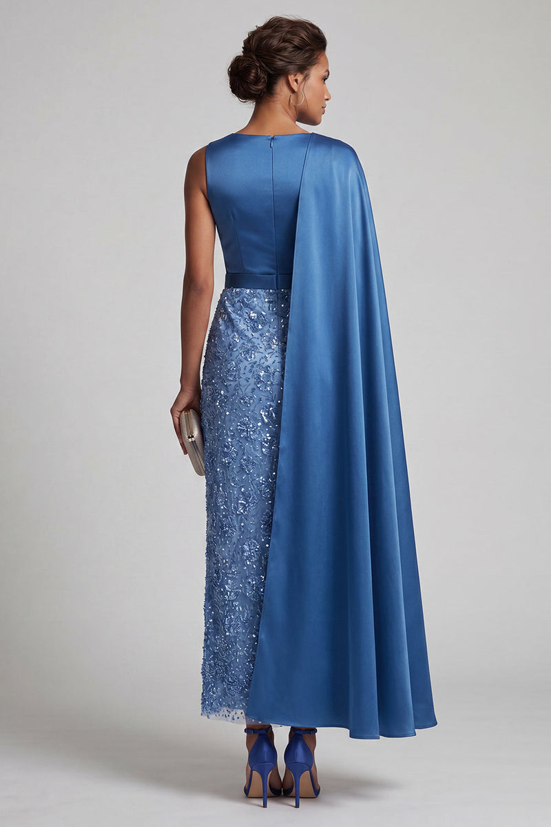 Load image into Gallery viewer, Long Sparkly Pink Sequin Sheath Mother of the Bride Dress with Side Cape