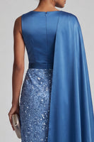 Load image into Gallery viewer, Long Sparkly Pink Sequin Sheath Mother of the Bride Dress with Side Cape