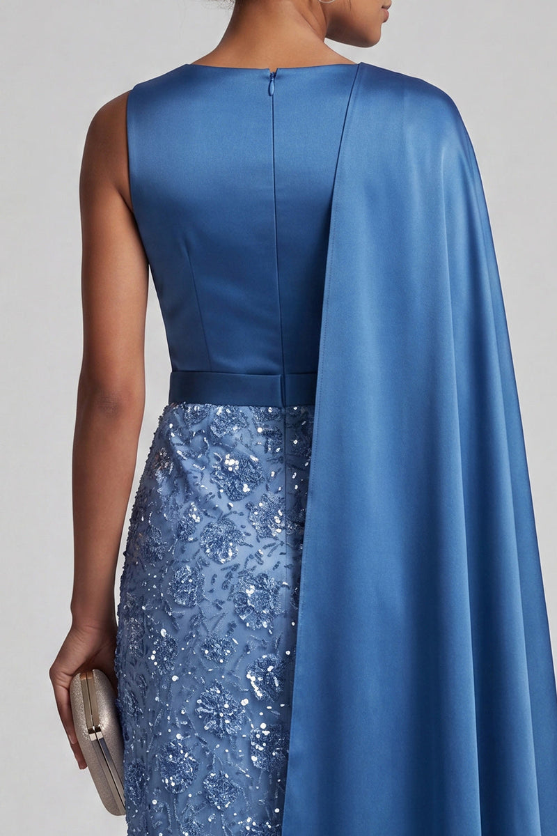 Load image into Gallery viewer, Long Sparkly Pink Sequin Sheath Mother of the Bride Dress with Side Cape