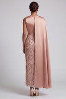 Load image into Gallery viewer, Long Sparkly Pink Sequin Sheath Mother of the Bride Dress with Side Cape
