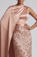 Load image into Gallery viewer, Long Sparkly Pink Sequin Sheath Mother of the Bride Dress with Side Cape