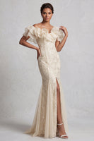 Load image into Gallery viewer, Sparkly Light Pink Mermaid Sequin Long Mother of the Bride Dress with Ruffles