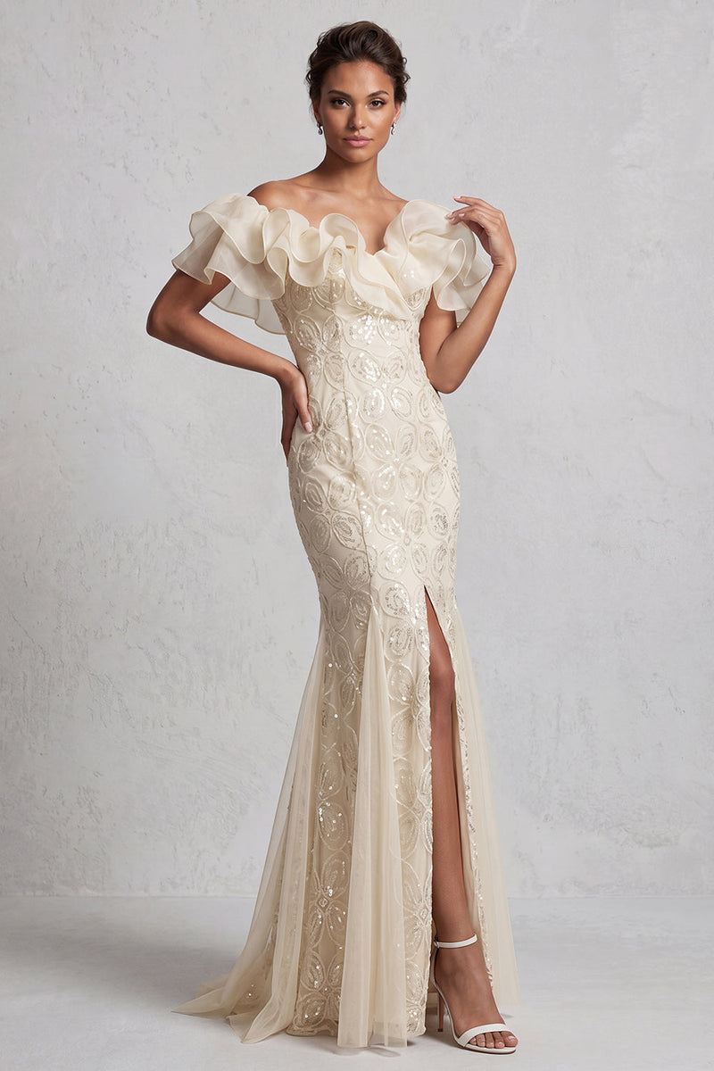 Load image into Gallery viewer, Sparkly Light Pink Mermaid Sequin Long Mother of the Bride Dress with Ruffles