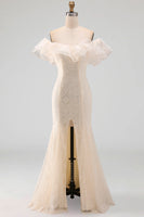 Load image into Gallery viewer, Sparkly Light Pink Mermaid Sequin Long Mother of the Bride Dress with Ruffles