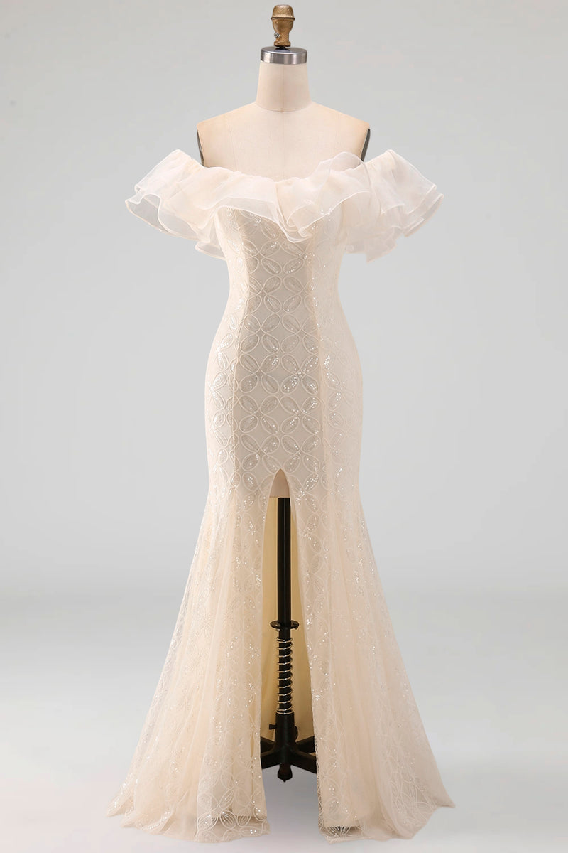 Load image into Gallery viewer, Sparkly Light Pink Mermaid Sequin Long Mother of the Bride Dress with Ruffles