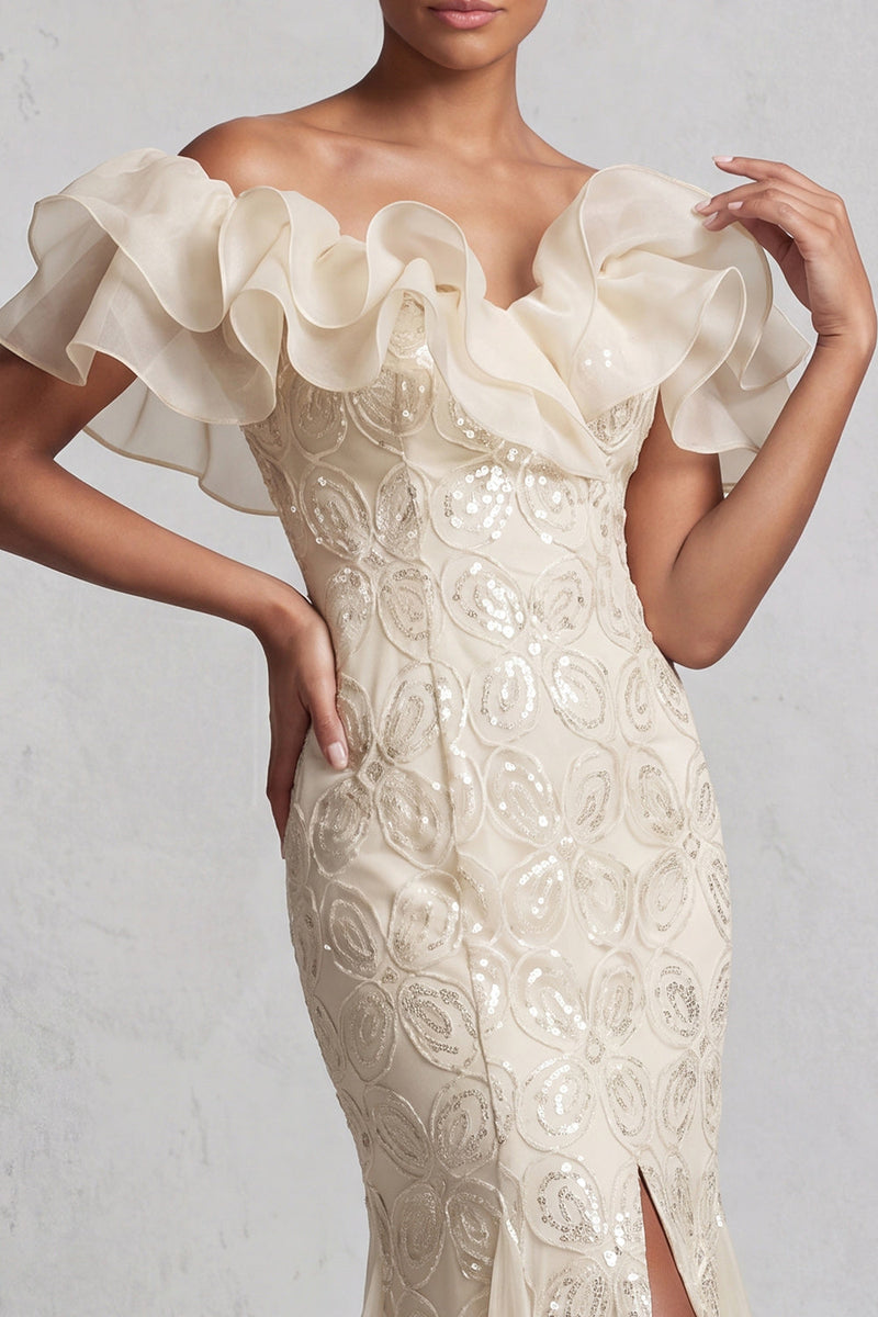 Load image into Gallery viewer, Sparkly Light Pink Mermaid Sequin Long Mother of the Bride Dress with Ruffles
