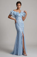 Load image into Gallery viewer, Sparkly Light Pink Mermaid Sequin Long Mother of the Bride Dress with Ruffles