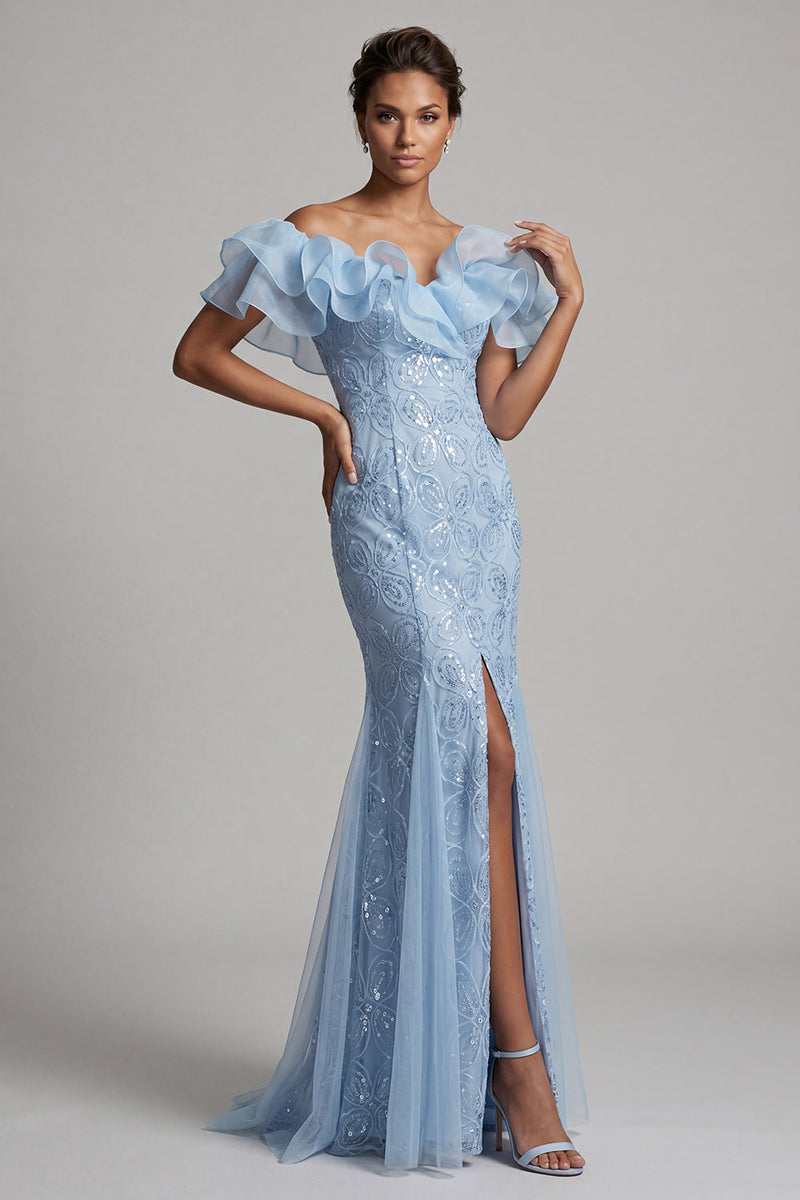 Load image into Gallery viewer, Sparkly Light Pink Mermaid Sequin Long Mother of the Bride Dress with Ruffles