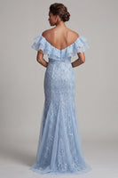 Load image into Gallery viewer, Sparkly Light Pink Mermaid Sequin Long Mother of the Bride Dress with Ruffles