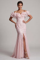 Load image into Gallery viewer, Sparkly Light Pink Mermaid Sequin Long Mother of the Bride Dress with Ruffles