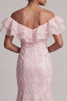 Load image into Gallery viewer, Sparkly Light Pink Mermaid Sequin Long Mother of the Bride Dress with Ruffles