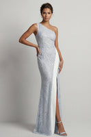 Load image into Gallery viewer, Sparkly Light Pink Mermaid Sequin Long Mother of the Bride Dress with Slit