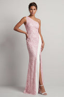 Load image into Gallery viewer, Sparkly Light Pink Mermaid Sequin Long Mother of the Bride Dress with Slit