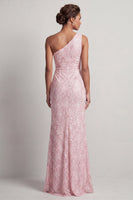 Load image into Gallery viewer, Sparkly Light Pink Mermaid Sequin Long Mother of the Bride Dress with Slit