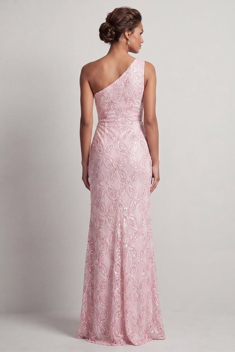 Load image into Gallery viewer, Sparkly Light Pink Mermaid Sequin Long Mother of the Bride Dress with Slit