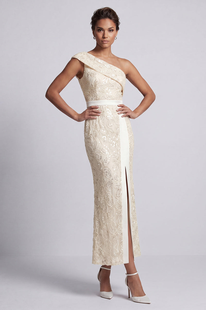 Load image into Gallery viewer, Sparkly Light Pink Mermaid Sequin Long Mother of the Bride Dress with Slit