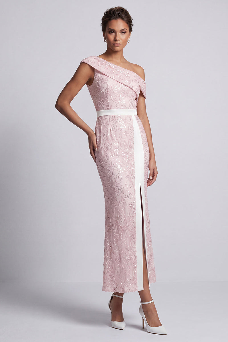 Load image into Gallery viewer, Sparkly Light Pink Mermaid Sequin Long Mother of the Bride Dress with Slit
