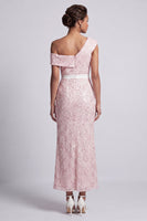 Load image into Gallery viewer, Sparkly Light Pink Mermaid Sequin Long Mother of the Bride Dress with Slit