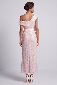 Sparkly Light Pink Mermaid Sequin Long Mother of the Bride Dress with Slit