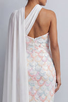 Load image into Gallery viewer, Sparkly Blush Sequin Long Sheath Mother of the Bride Dress with Side Cape