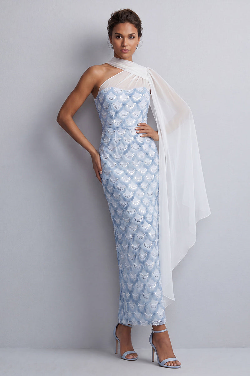 Load image into Gallery viewer, Sparkly Blush Sequin Long Sheath Mother of the Bride Dress with Side Cape