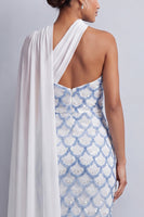 Load image into Gallery viewer, Sparkly Blush Sequin Long Sheath Mother of the Bride Dress with Side Cape
