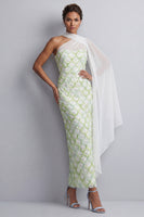 Load image into Gallery viewer, Sparkly Blush Sequin Long Sheath Mother of the Bride Dress with Side Cape