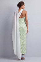 Load image into Gallery viewer, Sparkly Blush Sequin Long Sheath Mother of the Bride Dress with Side Cape