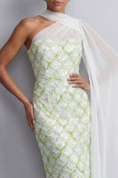Load image into Gallery viewer, Sparkly Blush Sequin Long Sheath Mother of the Bride Dress with Side Cape