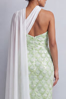 Load image into Gallery viewer, Sparkly Blush Sequin Long Sheath Mother of the Bride Dress with Side Cape