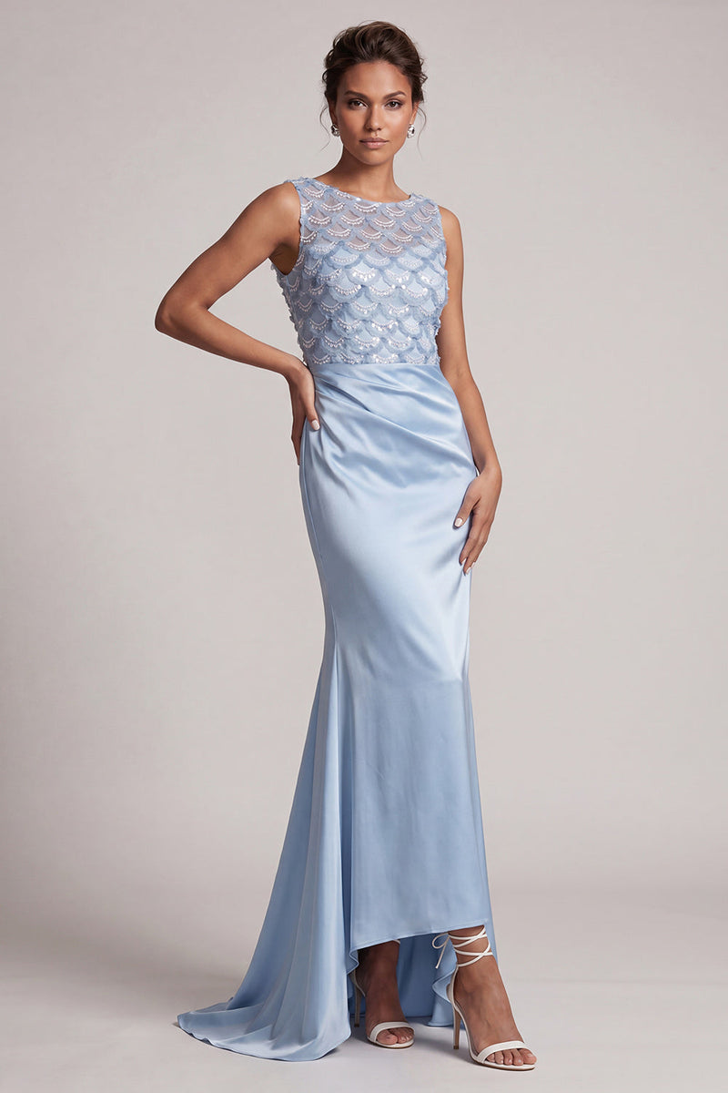 Load image into Gallery viewer, Sparkly Light Blue Ruched Mermaid Long Mother of the Bride Dress