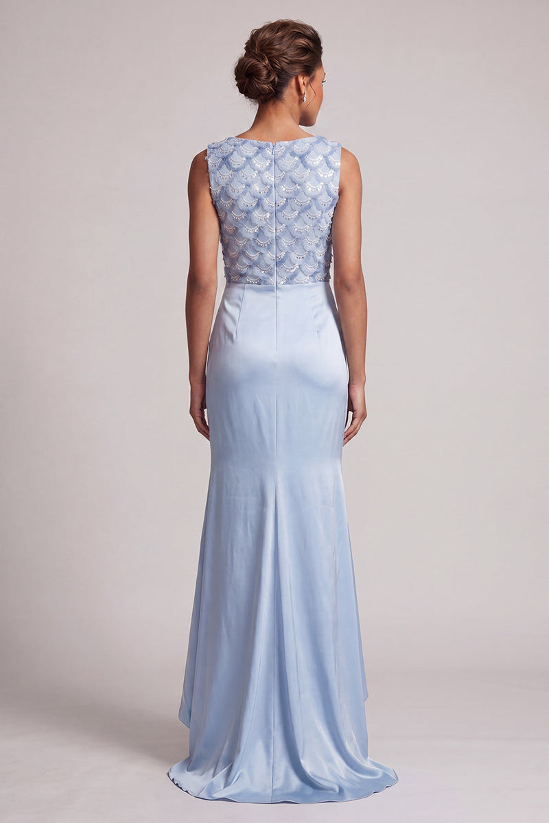 Load image into Gallery viewer, Sparkly Light Blue Ruched Mermaid Long Mother of the Bride Dress