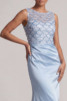 Load image into Gallery viewer, Sparkly Light Blue Ruched Mermaid Long Mother of the Bride Dress