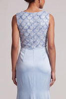 Load image into Gallery viewer, Sparkly Light Blue Ruched Mermaid Long Mother of the Bride Dress